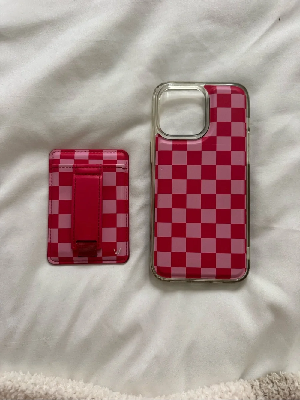 Walli iPhone 15 Pro Max Case with Pink Checker Card Pocket